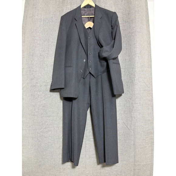 St Michael Other - Vtg St Michael Men Pinstripe Suit 42R* 3 Piece Wool Gray Jacket Vest Pant 40x29